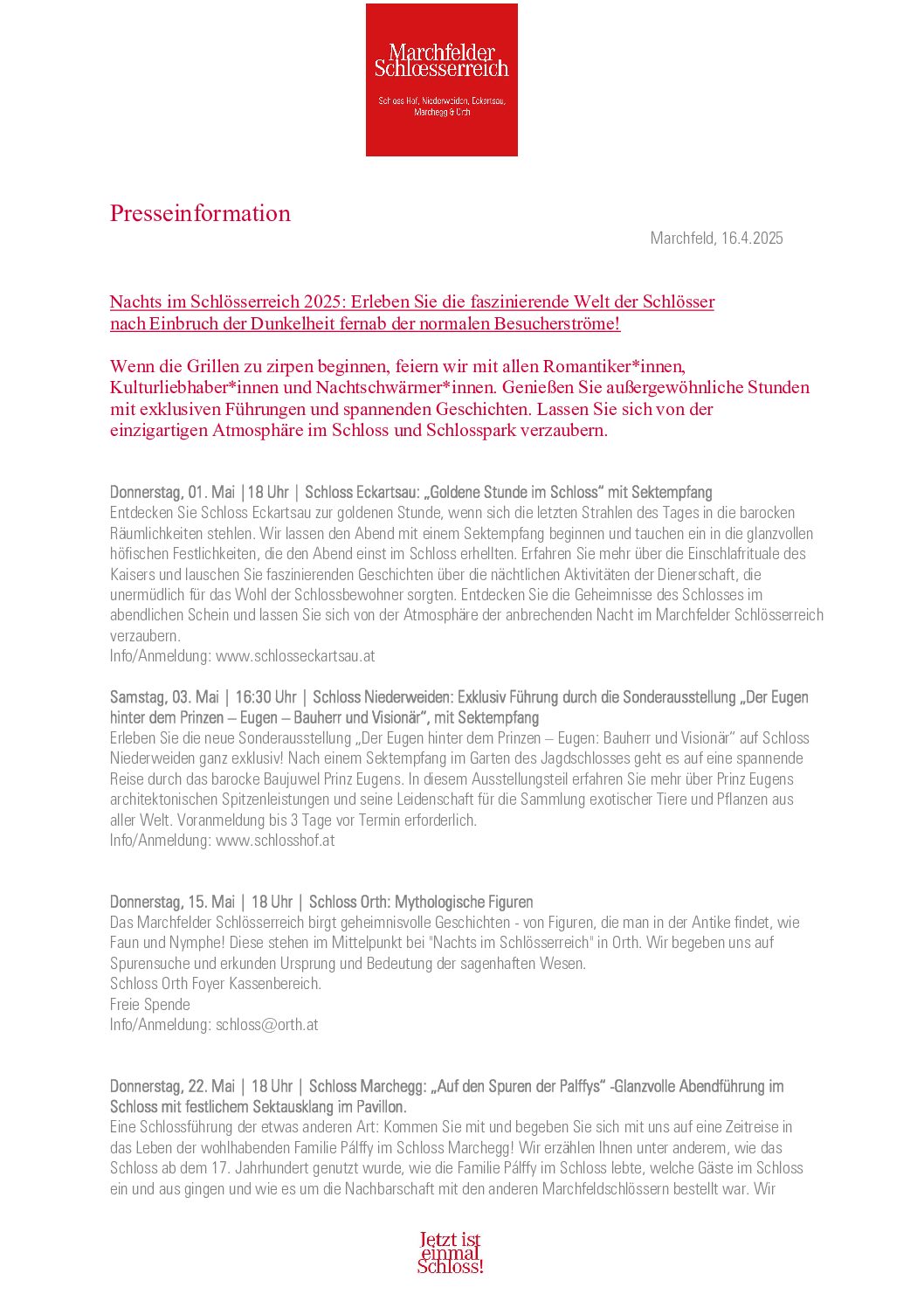 Nachts im Marchfelder Schlösserreich im Mai 2025